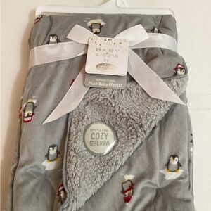 bebe Soft Gray Baby Blanket with Penguin Pattern